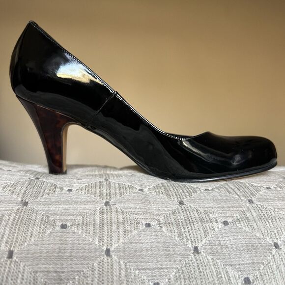 ANYI LU Emily Black Patent Leather Pump Heels EU 37.5 US 7.5 Classic Minimalist - Picture 4 of 16
